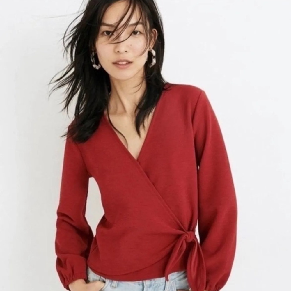 Madewell Texture & Thread Wrap Top in Crepe Red